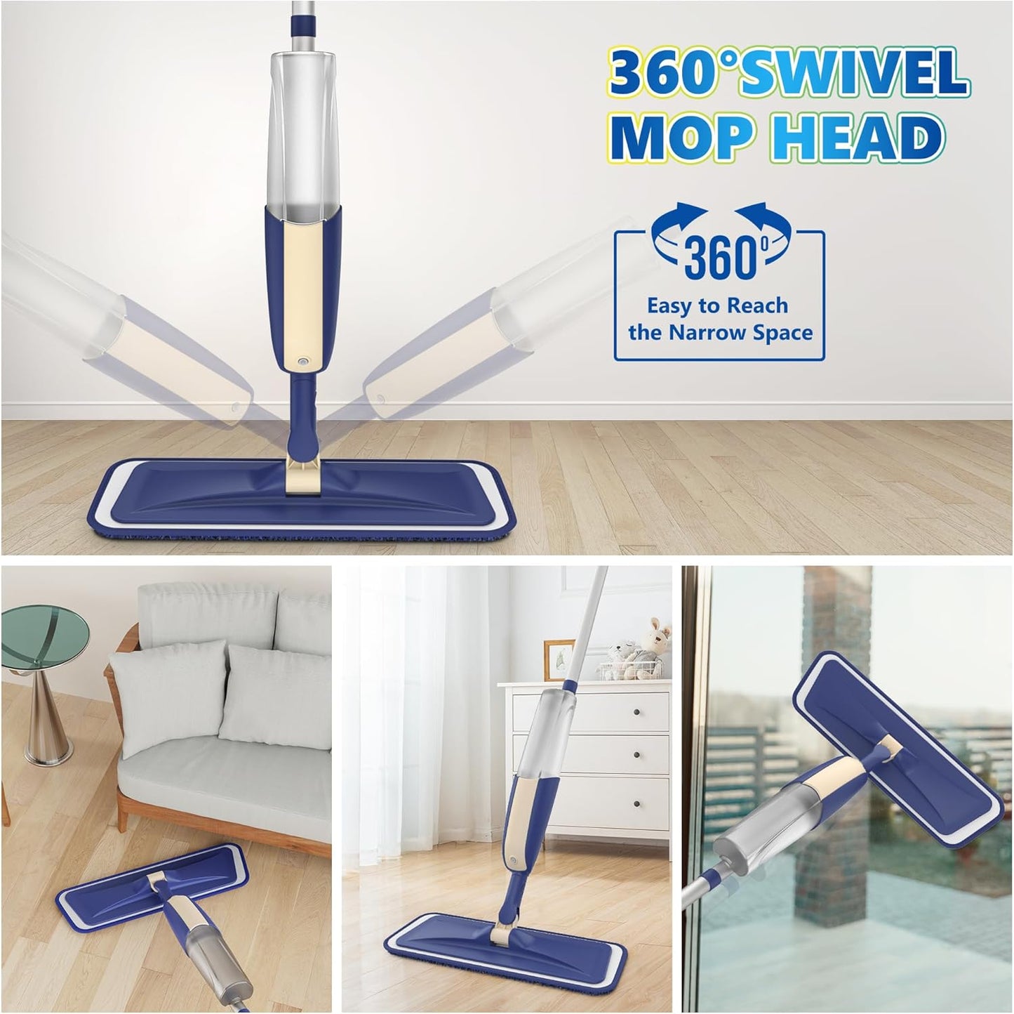 Spray Wet Mops for Hardwood Floor Cleaning: MEXERRIS Floor Mop with 5 Washable Pads for Swiffer Powermop & 2 Refillable Bottles - Home Commercial Dust Dry Mops for Wood Laminate Vinyl Tiles Ceramic