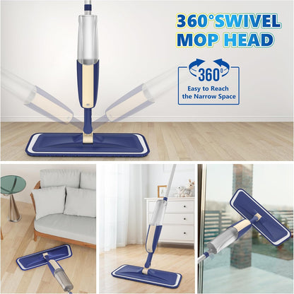 Spray Wet Mops for Hardwood Floor Cleaning: MEXERRIS Floor Mop with 5 Washable Pads for Swiffer Powermop & 2 Refillable Bottles - Home Commercial Dust Dry Mops for Wood Laminate Vinyl Tiles Ceramic