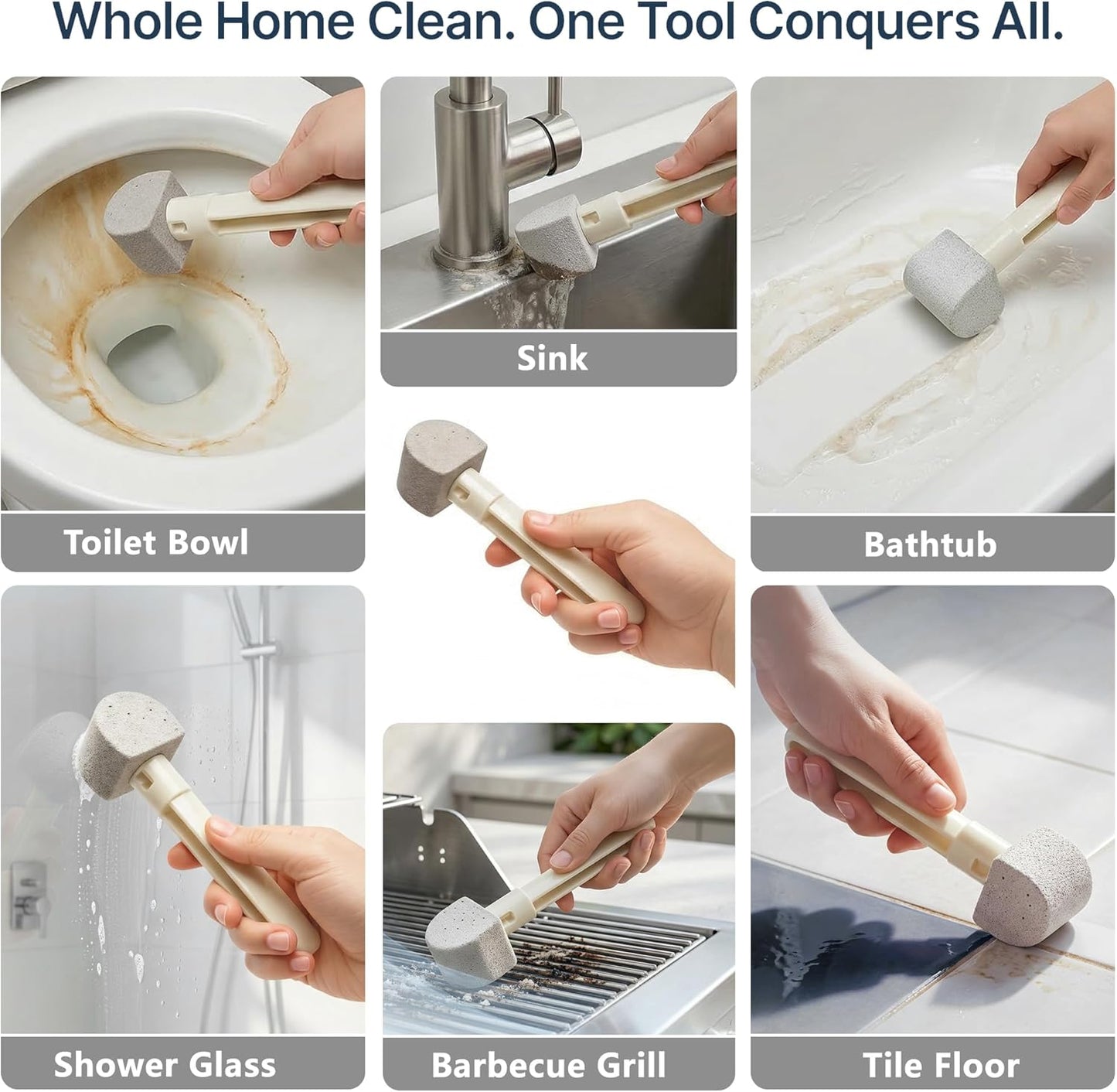 8-Pack Pumice Stone Toilet Cleaner with Long Handle - Hard Water & Limescale Remover, Non-Scratch Multi-Surface Scrubber, Disposable Refill Heads for Bathroom & Kitchen