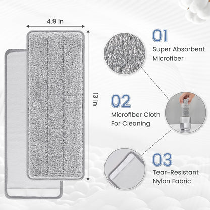 Flat Mop Head Replacement Pads Compatible with Joy-MOOP Mop and Bucket Set, Reusable Washable Squeeze Microfiber Mop Refills for Oshang Bosheng Mop - 13" X 4.9", Grey Only