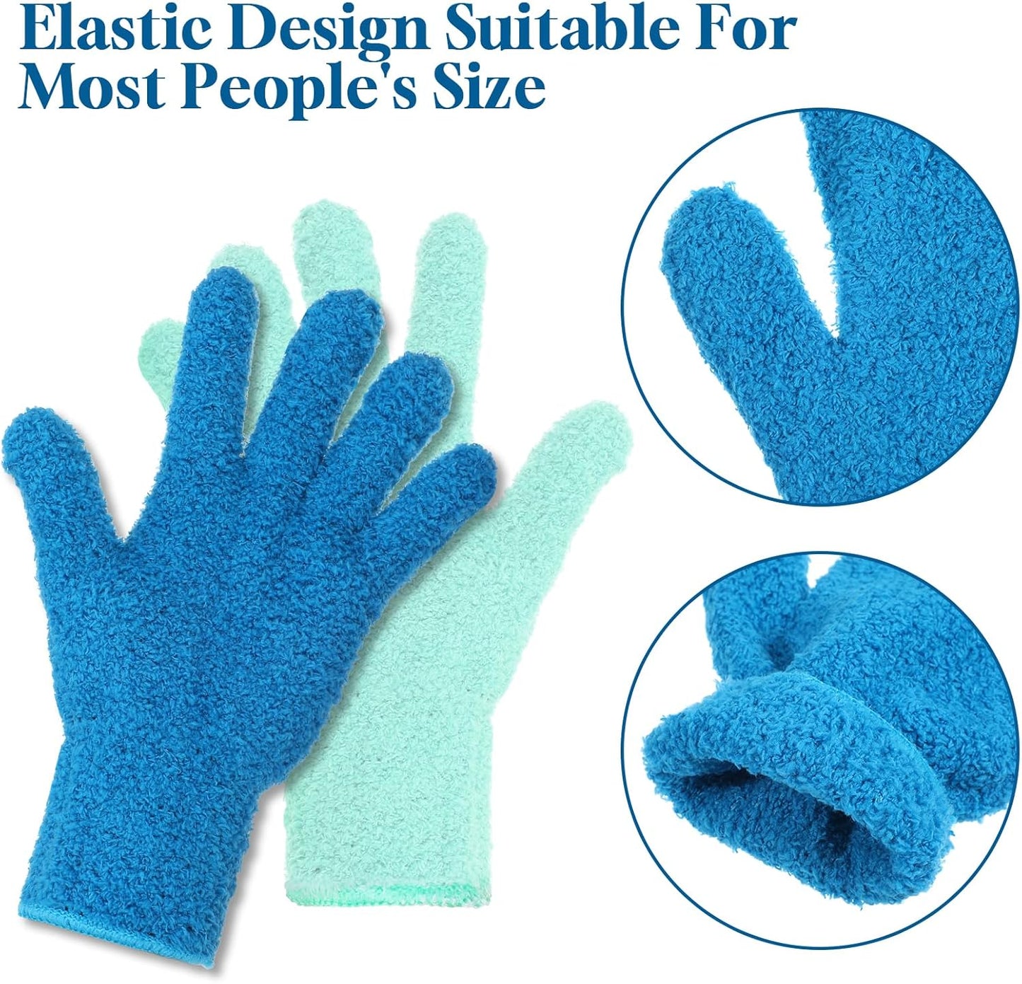 Nogeqi 2 PCS Microfiber Gloves for Plants, Reusable Dusting Gloves, Washable Microfiber Dusting Mitt for Plants Cars House Furniture Blinds Kitchen Small Objects Cleaning (Mint Green, Royal Blue)