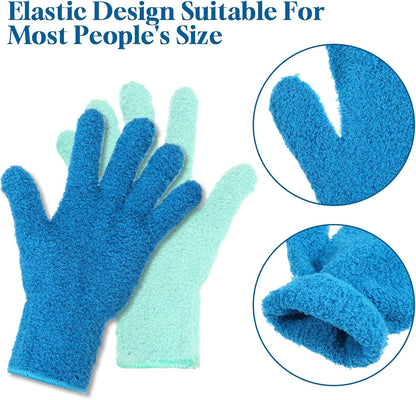 Nogeqi 2 PCS Microfiber Gloves for Plants, Reusable Dusting Gloves, Washable Microfiber Dusting Mitt for Plants Cars House Furniture Blinds Kitchen Small Objects Cleaning (Mint Green, Royal Blue)