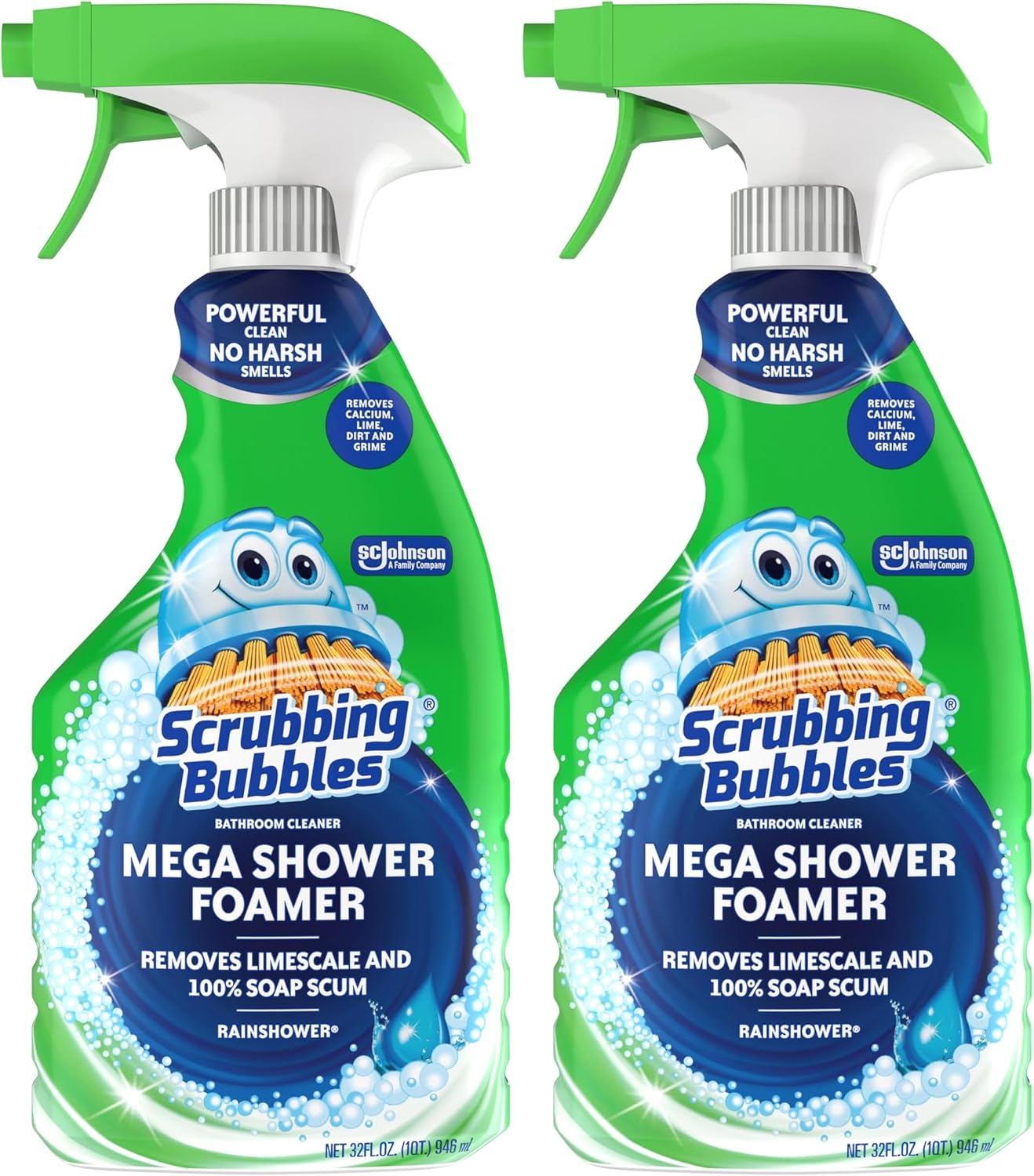 Scrubbing Bubbles Mega Bathroom and Shower Cleaner Spray, Foaming Action Removes Limescale and Soap Scum, Rainshower Scent, 32oz