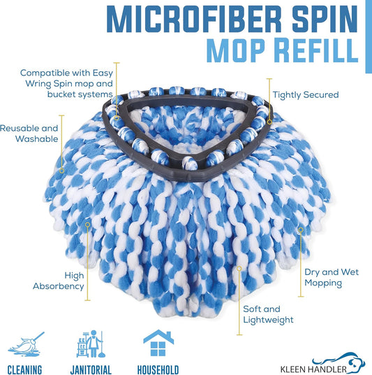 KLEEN HANDLER Microfiber Spin Mop Replacement Head Refills Compatible with O-Cedar EasyWring 1 Tank System, Blue, L (6-Pack)