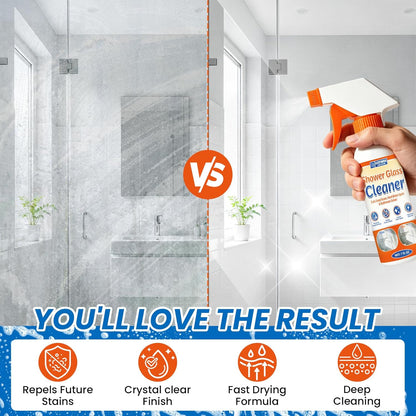Shower Glass Cleaner – Hard Water Stain Remover Removes Limescale & Soap Scum for Bathroom Glass Doors, Shower Doors, Windows, Mirrors & Tiles – Streak-Free Instant Shine, 200ml/7oz