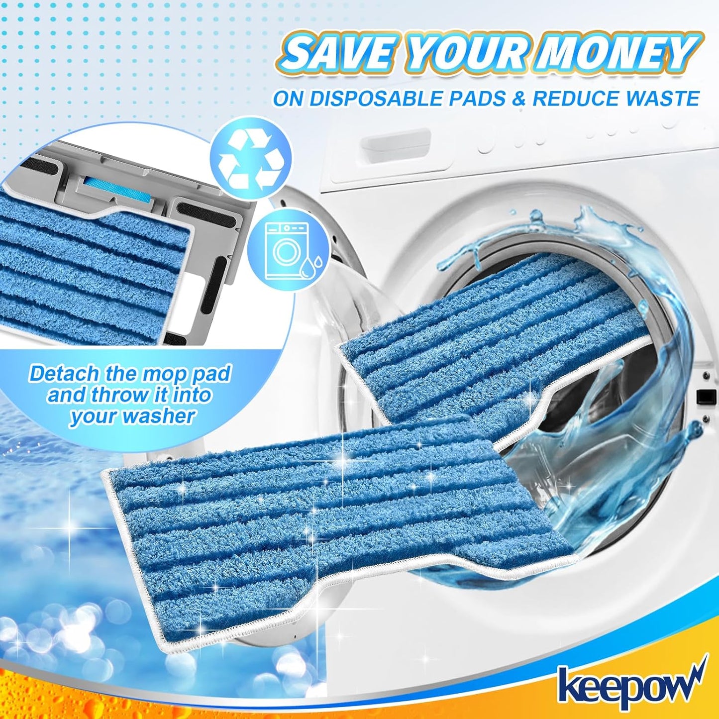 KEEPOW Reusable Mop Replacement Pads Compatible with Shark Vac Mop VM252 VM200 VC205 VM250 VM180 VM401 QM250 VM190, Washable Vacuum Mop Pad Refills, Upgraded Design of Dirt Chamber (1+3+6 Pads)