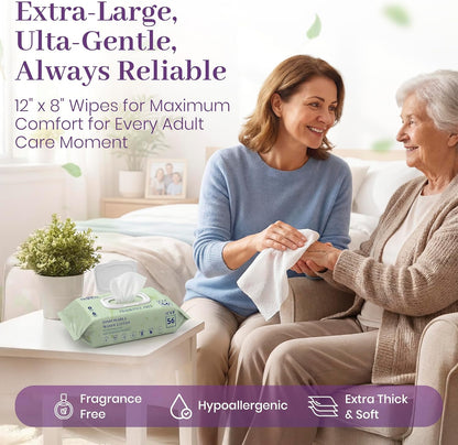 X Large Wet Wipes for Adults - 2 Packs of 56 [112 Count] Disposable Incontinence Wipes, 12" x 8" Adult Wipes for Elderly - Personal Body Wipes for Women and Men, Pre Moistened Adult Washcloths