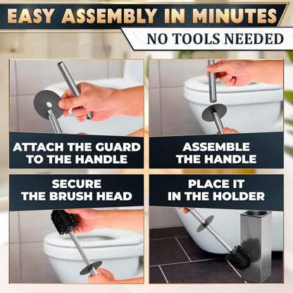 Stylish Stainless Steel Toilet Brush and Holder Set - Silver Toilet Bowl Brush and Holder with Splash Cover, Sturdy Bristles, Corrosion & Scratch Resistant - Elegant Design, Effective Deep Cleaning