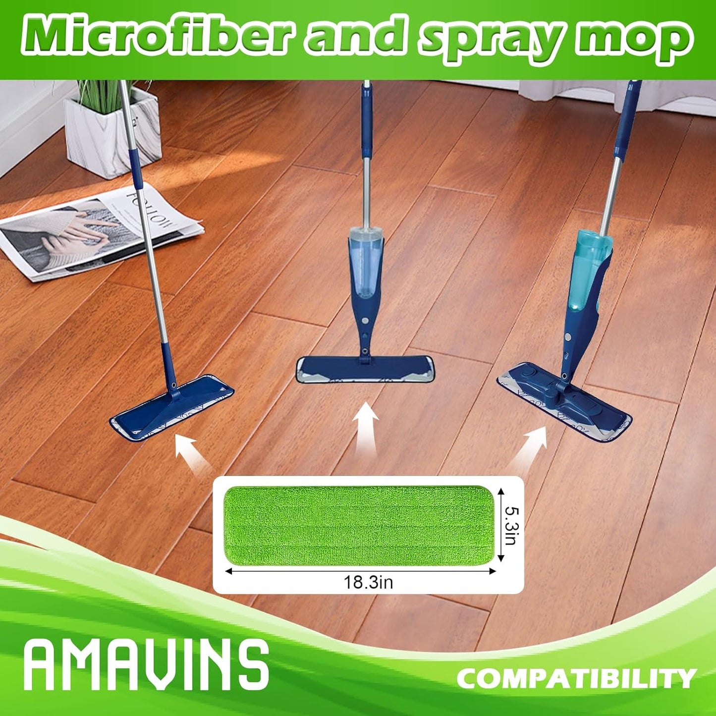 3 Pack Microfiber Reusable Mop Pads, Wet/Dry Floor Cleaning Refill Mop Pads, Spray Mop Hard Wood Floor Mop Pads Refills, Machine Washable Power Mop Pads Replacement