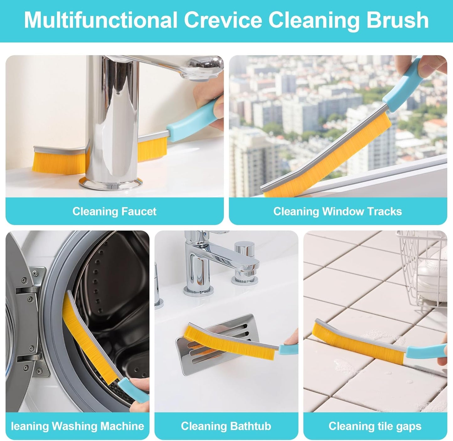 JOYMOOP 4 Pack Crevice Cleaning Brush, Hard Bristle Grout Brush, House Cleaning Supplies, Magnetic Gap Cleaning Brush for Kitchen, Bathroom, Window, Toilet, Multifunctional Cleaning Tools-4 Colors