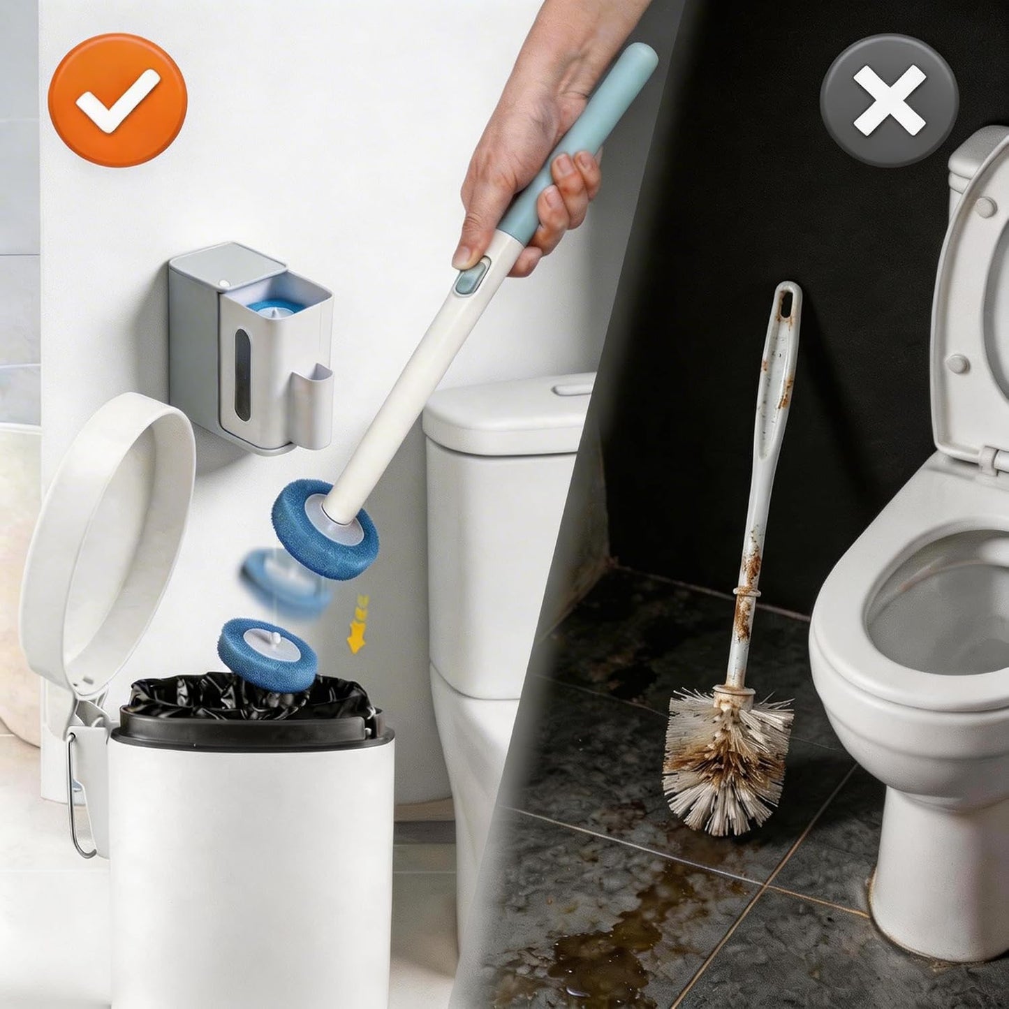 64 Count Value Pack: Disposable Toilet Brush Heads with Pre-Loaded Cleaner | KZKR Toilet Bowl Wand Refills for Bathroom Cleaning | Bulk Economy Pack