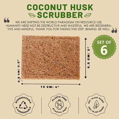 Coconut Scrubber(6) - Natural Dish Scrubber | Eco Friendly & Non-Scratch Coconut Husk Scouring Pad