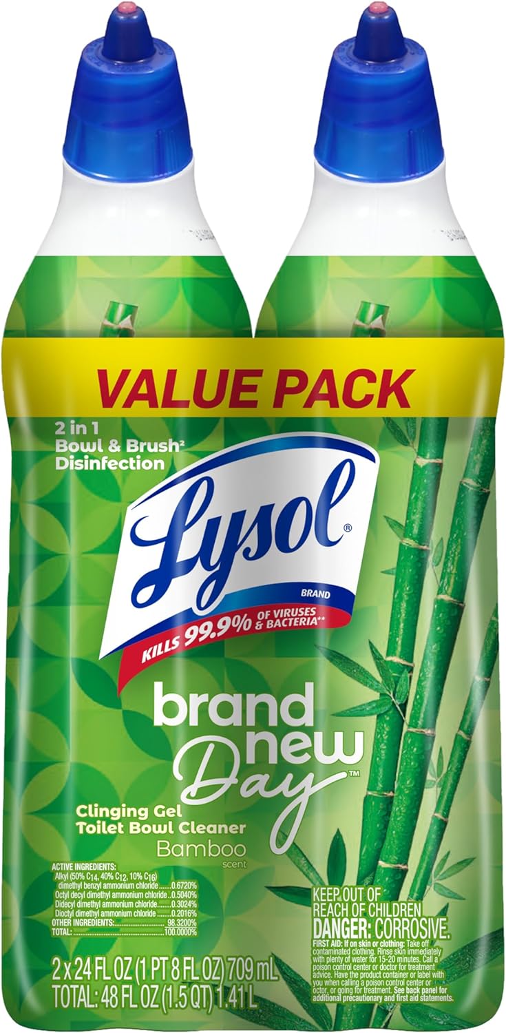 Lysol Toilet Bowl Cleaner Clinging Gel, Cleaning, Disinfecting, and Stain Removal, Bleach Free Bathroom Cleaning Supplies, Bamboo Scent, 24 fl oz. (2 Pack)