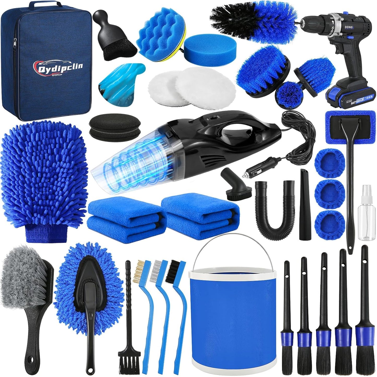 Qydipclin 34Pcs Car Detailing Kit, Car Detailing Brush Set, Car Wash Cleaning Kit, Car Detailing Brushes, Professional Car Care Kit for Interior Exterior Wheels, Blue