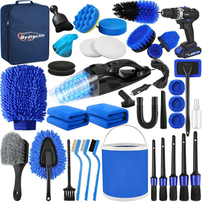 Qydipclin 34Pcs Car Detailing Kit, Car Detailing Brush Set, Car Wash Cleaning Kit, Car Detailing Brushes, Professional Car Care Kit for Interior Exterior Wheels, Blue