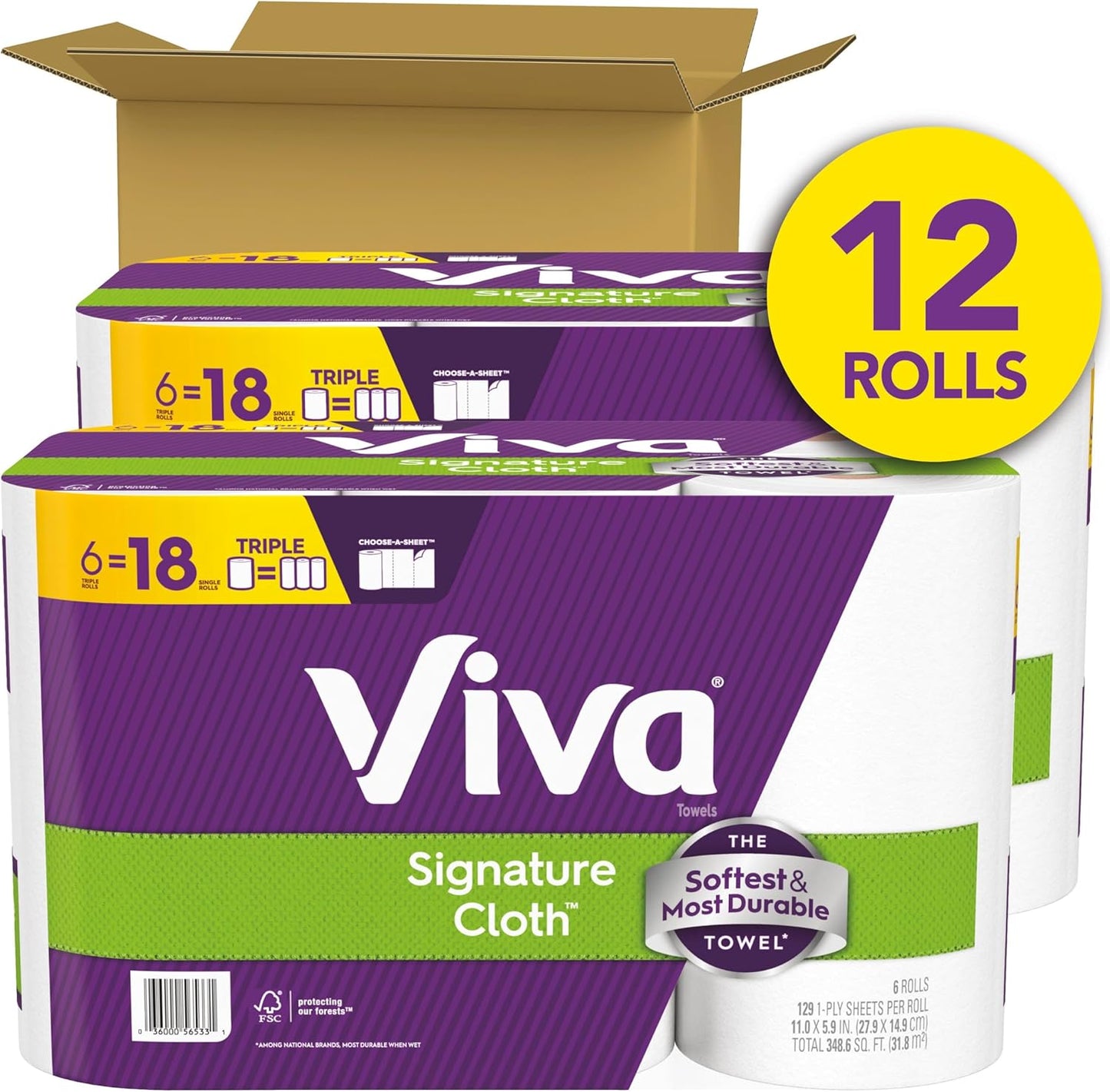 Viva Signature Cloth Paper Towels, Task Size, 8 Family Triple Rolls, 141 Sheets per Roll (Packaging May Vary)
