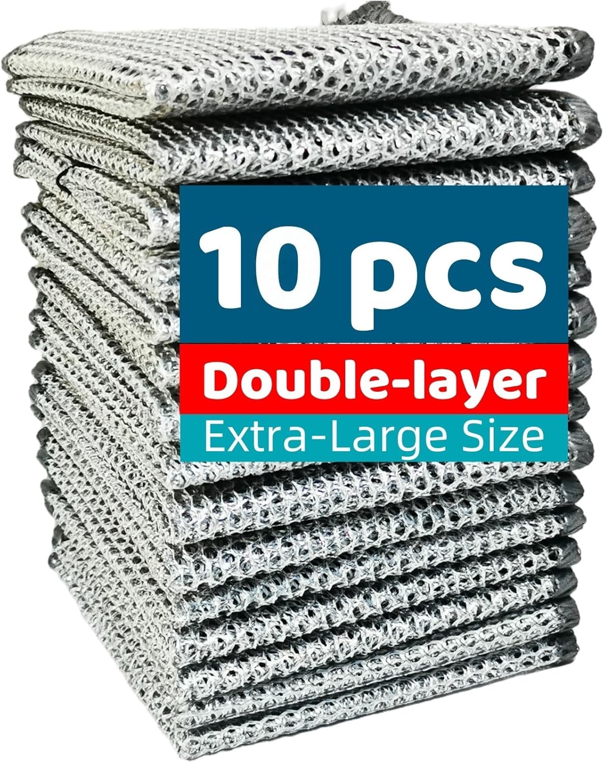 Extra-Large Size Multipurpose Wire Dishwashing Rag,Non Scratch Wire Dishcloth, Reusable Steel Wool Scrubber,Non-Scratch,Quick-Drying,Multi-Purpose for Kitchen,Bathroom Cleaning (15)