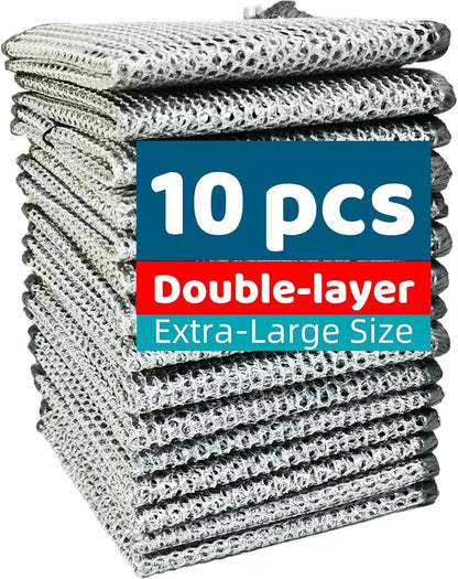Extra-Large Size Multipurpose Wire Dishwashing Rag,Non Scratch Wire Dishcloth, Reusable Steel Wool Scrubber,Non-Scratch,Quick-Drying,Multi-Purpose for Kitchen,Bathroom Cleaning (15)