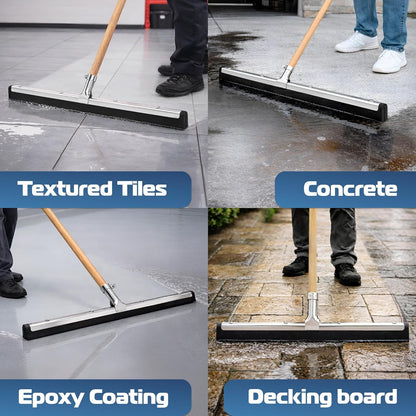 DSV Standard Uneven Surface Floor Squeegee 18’’, Double Foam Blade Garage Squeegee, Taper Pole Connection - Handle Sold Separately for Tiles, Concrete and Asphalt