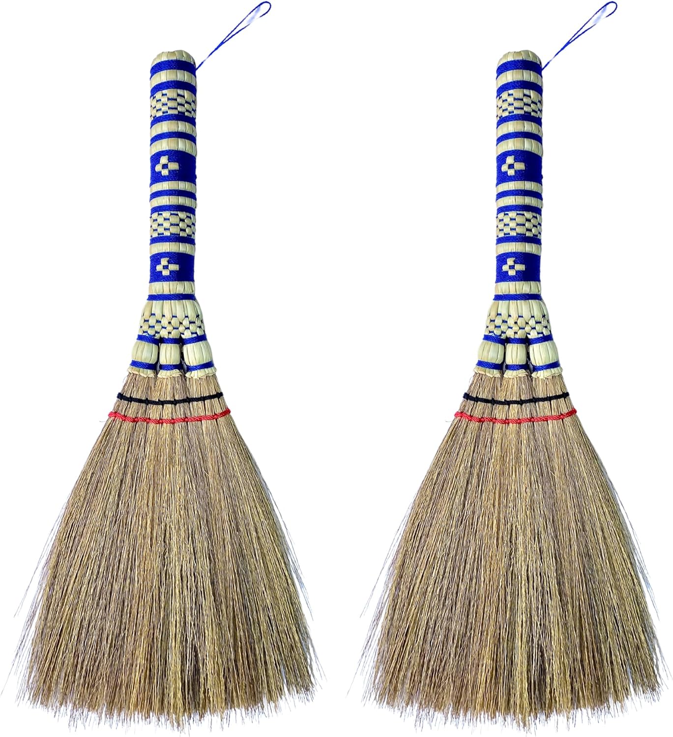 Small Corn Wisk Brush Broom 11 Inch Blue, Red Flagged Indoor Heavy Duty Multi Surface Hard & Soft Floor 100% Handmade(Blue), AW038-AW0038, length 11 Inch, wide 4.5 inch,