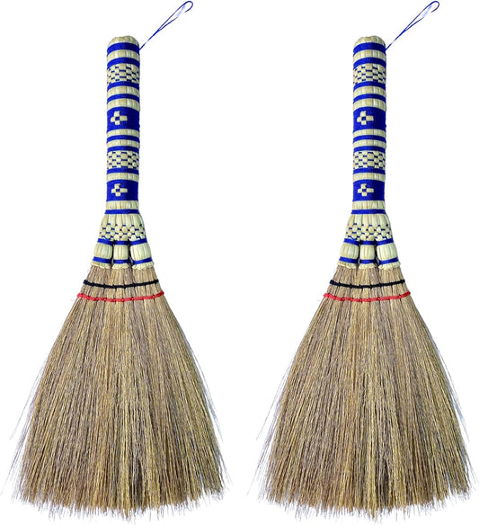 Small Corn Wisk Brush Broom 11 Inch Blue, Red Flagged Indoor Heavy Duty Multi Surface Hard & Soft Floor 100% Handmade(Blue), AW038-AW0038, length 11 Inch, wide 4.5 inch,