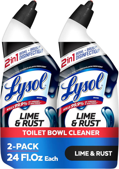 Lysol Toilet Bowl Cleaner, Max Strength Bathroom Cleaning Supplies, Toilet Bowl Cleaner Clinging Gel, Home Essential, Instant Stain Removal, Disinfecting and Deodorizing, Bleach Free, 24 oz (2 ct)