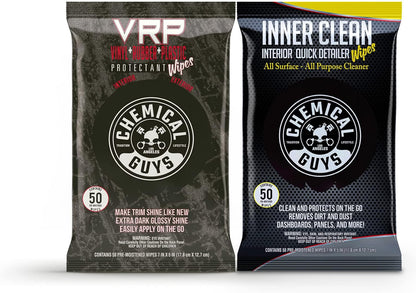Chemical Guys Total Interior Cleaner & Protectant and InnerClean Interior Quick Detailer & Protectant Wipes for Cars, Trucks, SUVs, and RVs, 2 Pack, 50 Ct Each (100 Wipes Total)