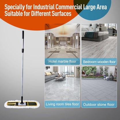 CLEANHOME 24" Commercial Dust Mop for Floor Cleaning, Heavy Duty Sweeper Broom with 2 Microfiber Mop Pads, Wet and Dry Duster Sweeper Broom for Marble, Laminate, Hardwood Floor Cleaning ,Grey