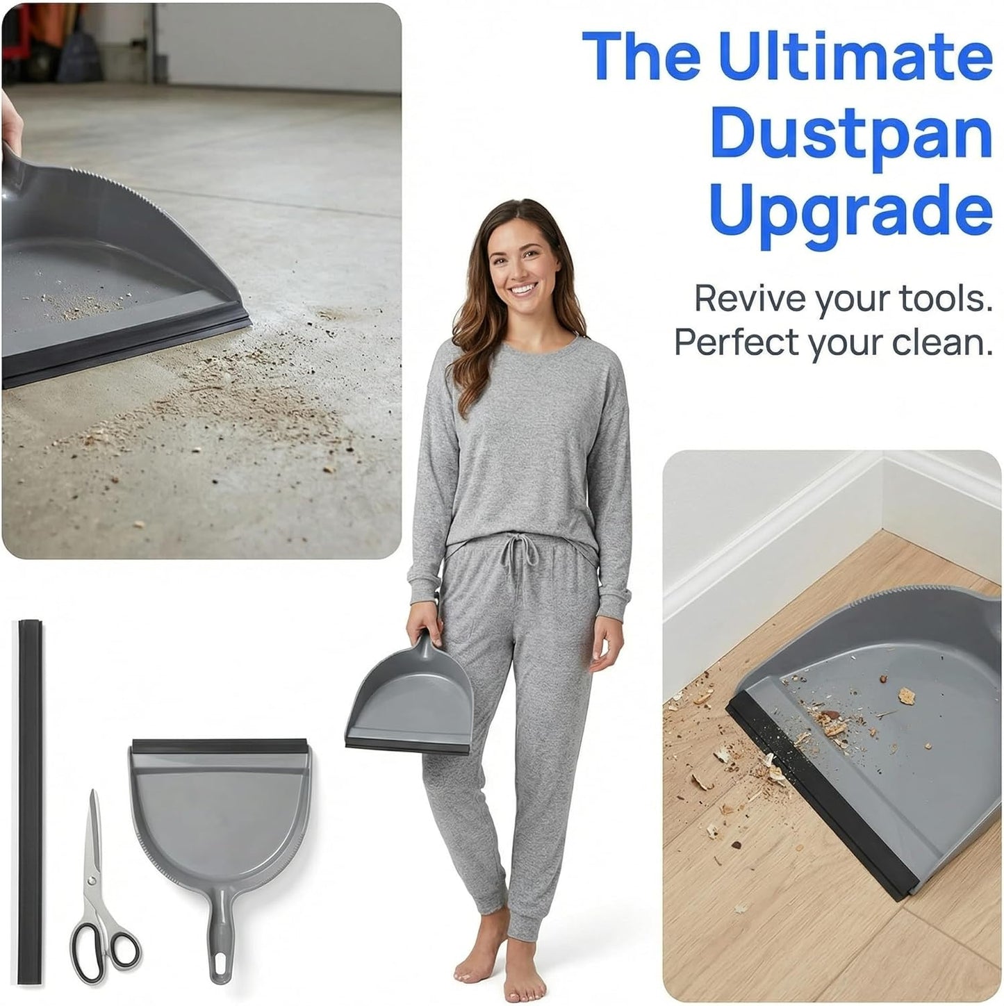 Angoily 4Pcs Dustpan Rubber Strip, 10.23" Dust Pan Lip Replacement, Silicone Edge Protectors, Black Refill Insert for Broom Sweeping Garbage Shovel