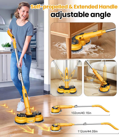 qimedo 800RPM Cordless Electric Mop, 6000mAh Battery Electric Power Scrubber & Mops for Floor Cleaning, Best Automatic Spin Mops with Smart Display,Rotating Mop with LED Light & Water Spray