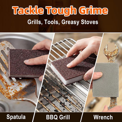 Carborundum Heavy Duty Scouring Sponges - Fiberglass-Free Nano Rust Eraser for Pots, Pans, Grill, Oven Racks & Sink Stains (0.4" 8ct(Pack of 1))