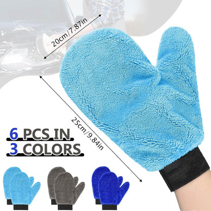 Teenyyou 6 Pcs Microfiber Dusting Mitt Car Wash Mitts Cleaning Glove with Thumb Reusable Terry Dusting Gloves with Elastic Wrist Cuff for Car Wheel Plants House Kitchen(Blue, Grey,8.85 x 7.08 Inch)