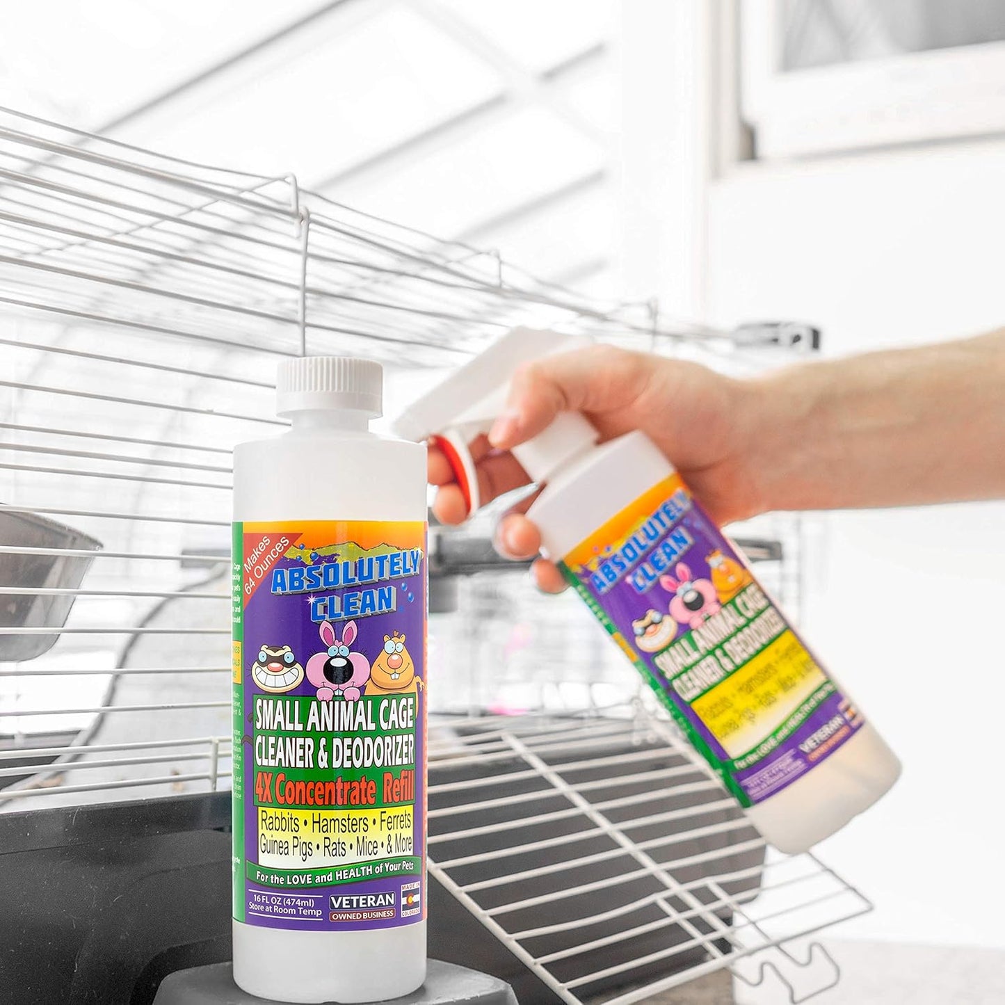 Amazing Small Animal Cage Cleaner, Just Spray/Wipe, Easily Removes Messes & Odors - Hamster Cages, Mice, Rat Cage, Guinea Pig Cage, Rabbit Cage, Ferret Cage, Dog Cage - USA Made