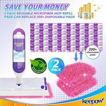 KEEPOW Reusable Microfiber Mop Pads Compatible with Swiffer PowerMop 4 Pack, Power Mop Pads Refills for 13 ''-15 '' Spray Mop, Machine Washable Pad Replacement for Multi-Surface Floor Cleaning