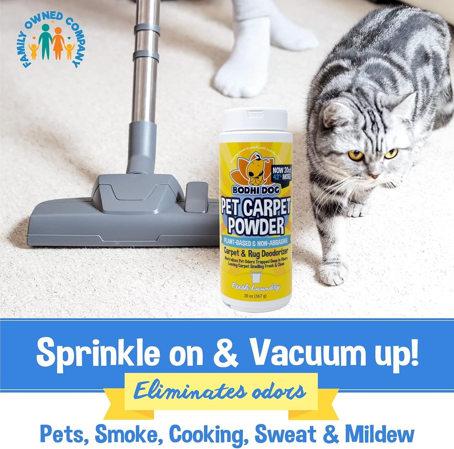 Bodhi Dog Natural Carpet Deodorizer Powder - Dry Pet Smell Eliminator & Urine Odor Remover - Loosens Fur & Dirt - Plant-Based Room Freshener for Vacuuming Home - Fresh Laundry (Pack of 1)