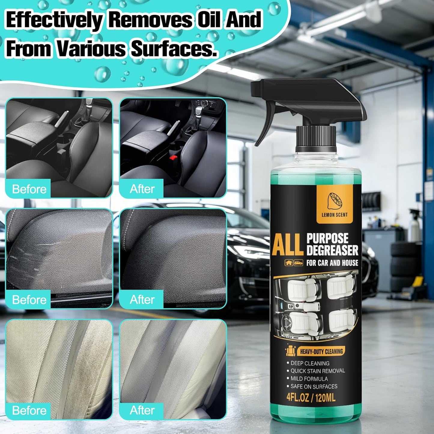 2Pcs All Purpose Degreaser for Car and House, Heavy-Duty Cleaning Spray For Car Interior and Exterior, Quick Stain Removal for Kitchen, Countertops, Appliances, Walls and Floor Surfaces, 120ml/4fl.oz