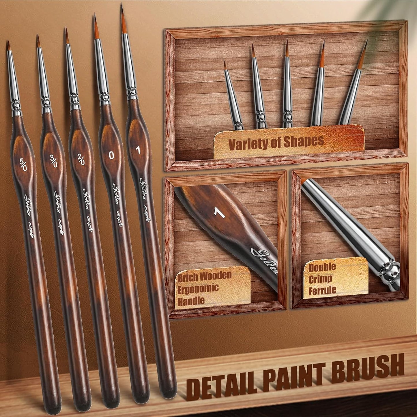 Golden Maple Detail Paint Brushes Set 10pcs Miniature Brushes for Fine Detailing & Art Painting - Acrylic, Watercolor, Oil, Models