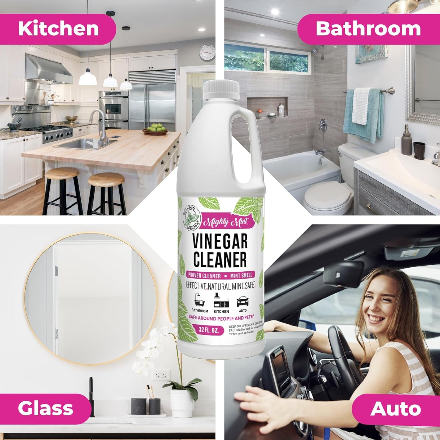 Mighty Mint Vinegar Cleaner, All-Purpose Cleaning for Household Surfaces, Natural Mint Scent, 32oz