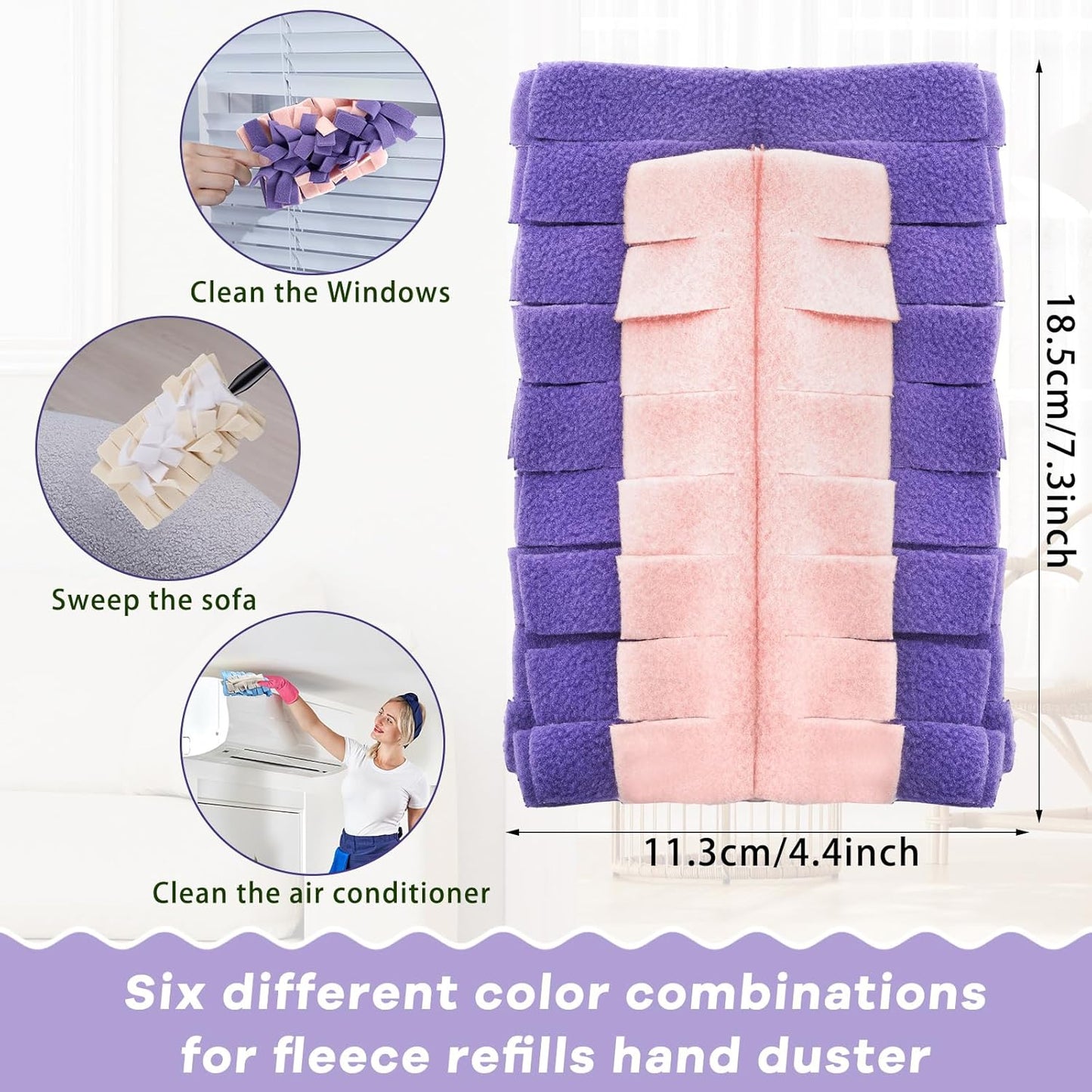 Zubebe 12 Pcs Duster Refill Reusable Fleece Duster Refills Feather Flat Dusters Multi Surface Washable Cleaning Pads Tools for Home, Blinds, Car, Pet, Furniture, Fans (Dark Color)