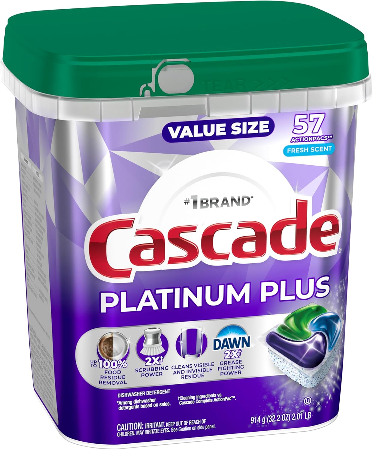 Cascade Platinum Plus Dishwasher Pods, Dishwasher Detergent, Dish Detergent Soap, Fresh, 19 Count