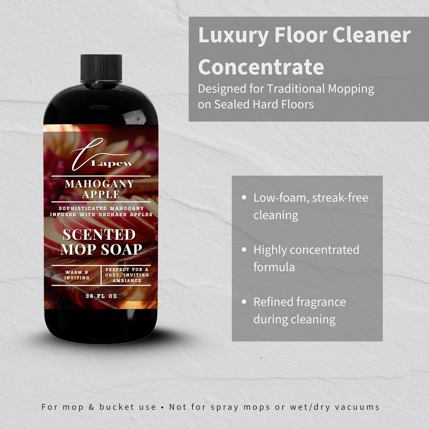 Lapew Baccarat Scented Mop Soap - Luxury Floor Cleaner Concentrate for Mopping Tile, Laminate, Vinyl & Hardwood | Streak-Free, Low-Foam | 36 oz - Colors A
