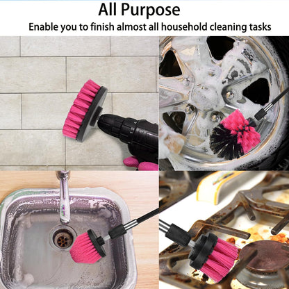 8 Pack Drill Brush Attachment Set,1/4in Power Scrubber Brush + Extend Long Rod, Power Cleaning Scrub Brush for Bathroom, Tub, Tile, Floor, Grout, Boat(White)