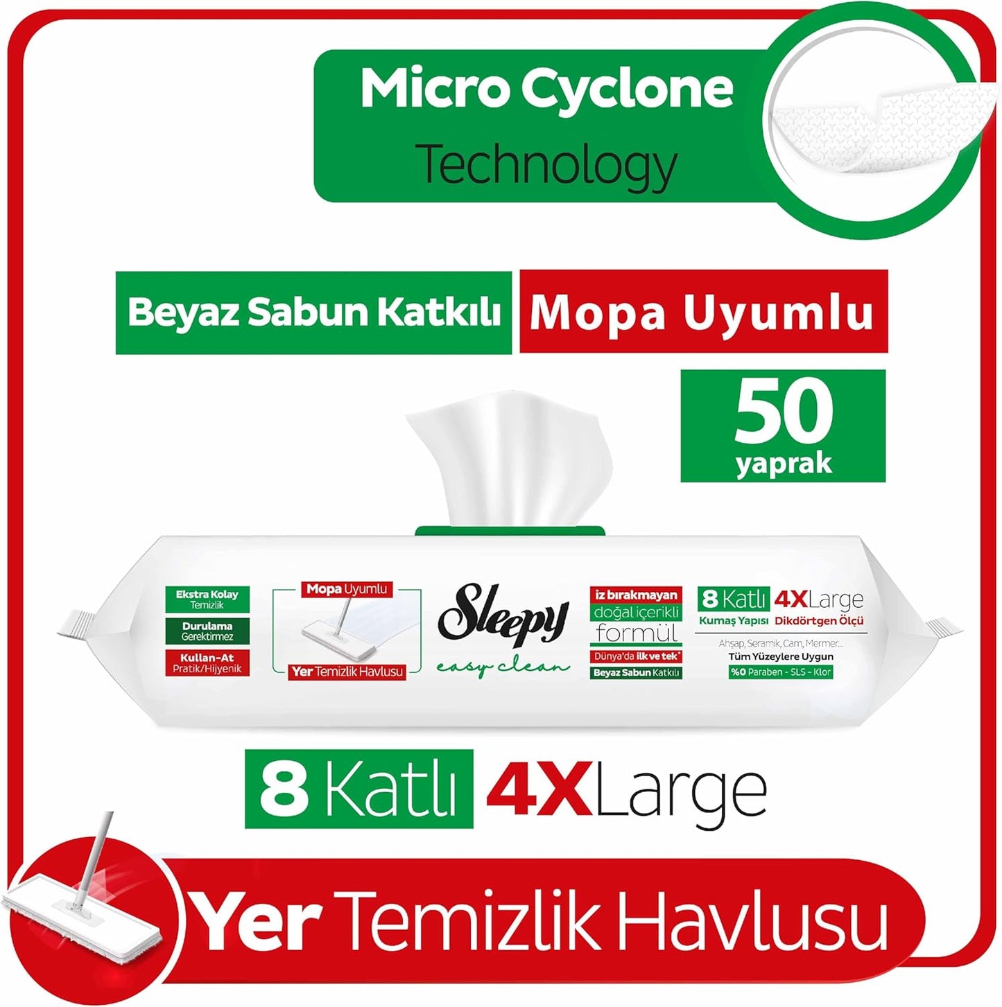 Sleepy Easy Clean XL Multi Surface Cleaning Wipes (100 Count) – Natural Vinegar & Baking Soda Formula – Jumbo 8"x8" All Purpose Wet Wipes for Kitchen, Bathroom, Glass & Electronics – No Streak