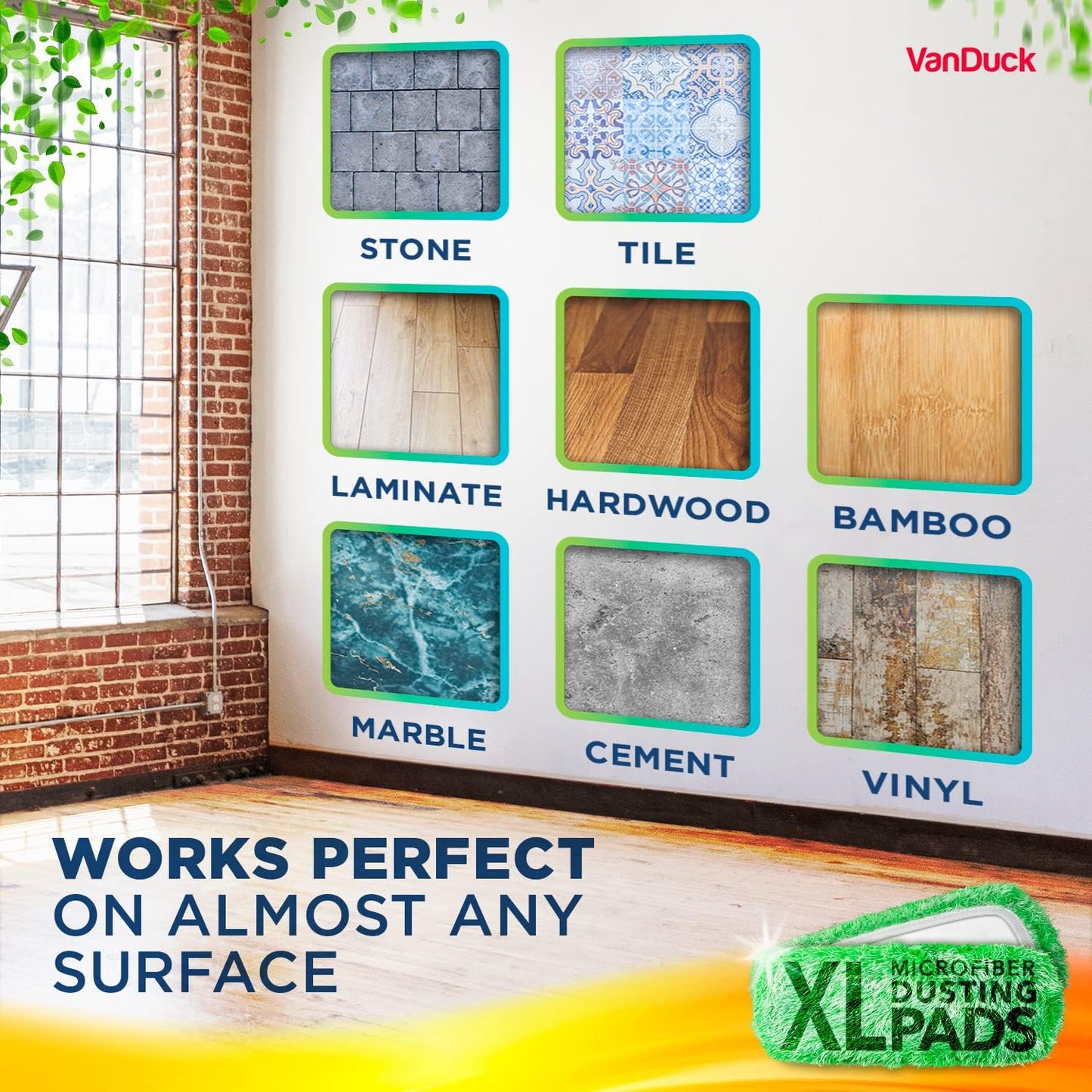 VanDuck XL Cotton Mop Pads Compatible with Swiffer XL (2 Pack) - Extra Large Wet and Dry Pads Refills - Cotton Covers Reusable Mop Heads (Handle is Not Included)