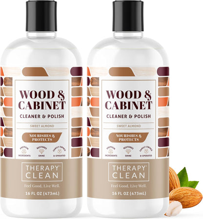 Therapy Wood Polish Bundle with Microfiber 16 oz. - Wood Furniture Polish, Best Furniture Cleaner - Almond Scent - Cleaner, Cabinet and Table Restorer, Natural Conditioner