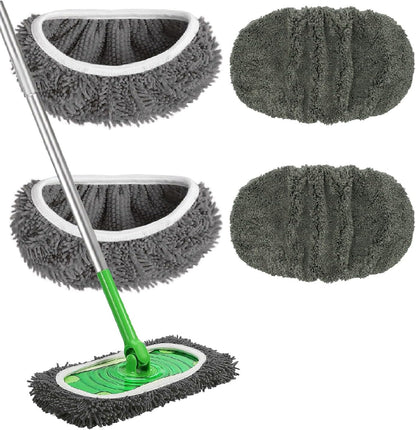 Reusable Microfiber Mop Pads Washable Wet Pads Compatible with Swiffer Sweeper Refills Pads for Wet & Dry Sweeping Cloths Mop Head Replacement for Household Cleaning (Green 4PCS)