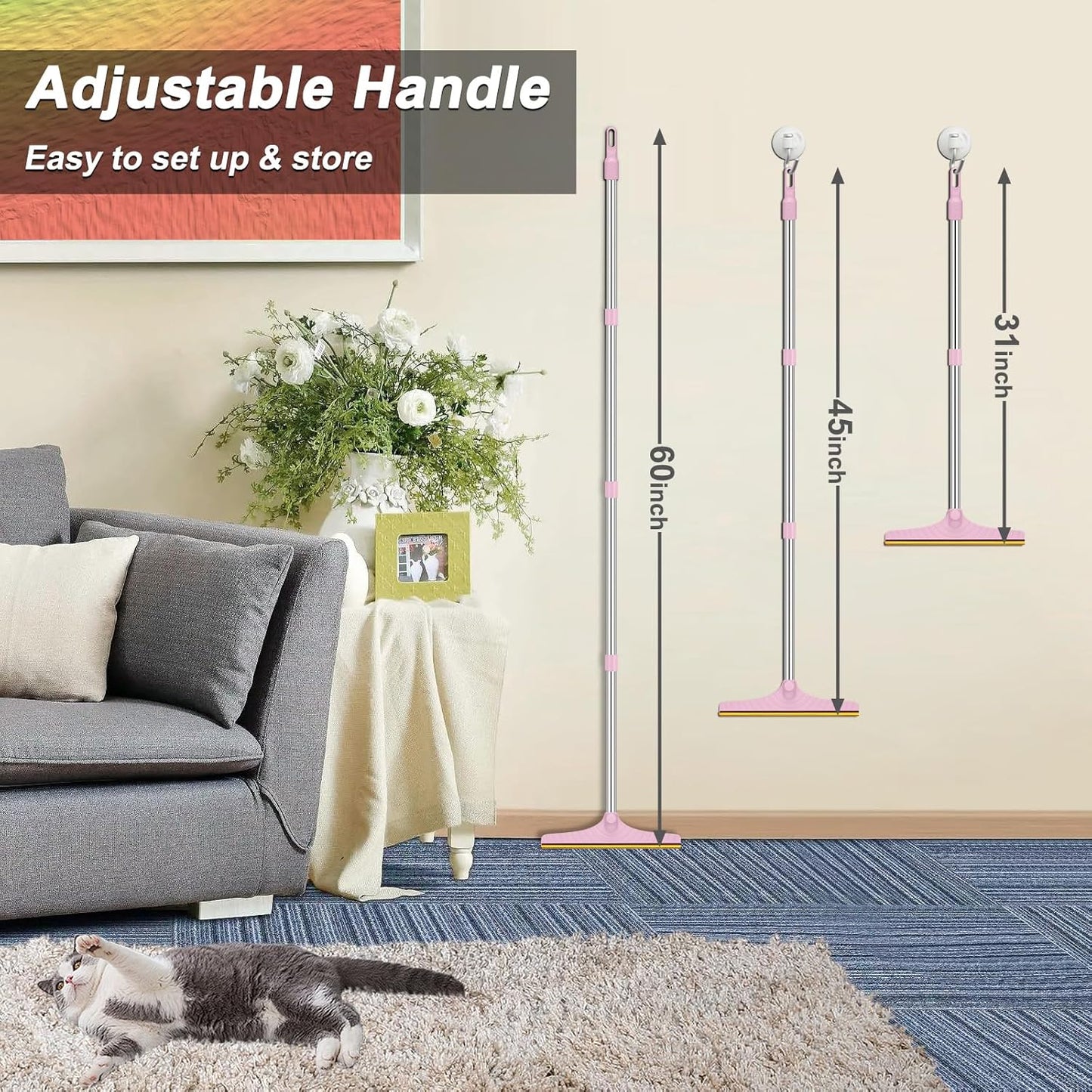 B-Land Carpet Rake for Pet Hair Removal, Reusable Pet Hair Remover with 60” Adjustable Long Handle, Carpet Scraper Dog Cat Hair Remover Tool for Rugs, Mats