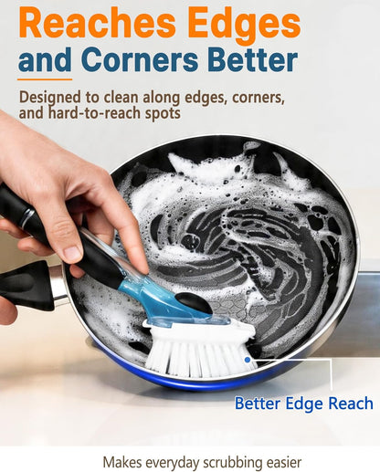 Dish Brush Refills, Dish Scrubber Replacement Heads Compatible with OXO Soap Dispensing Dish Brush, Nylon Bristles with Built-in Scraper, Suitable for Non-Stick Cookware, 2 Pack