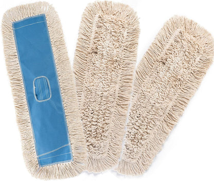 Matthew Cleaning 24'' Industrial Strength Cotton Dust Mop Refill Washable Replacement Heads for Residential & Commercial Use Fit Standard Dust Mop Frames, Hardwood, Laminate, Concrete Floors 3 Pack