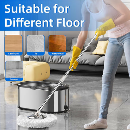 Spin Mop and Bucket with Wringer Set for Home,360° Mop and Bucket with Separate Clean and Dirty Water,Wet Dust Mop for Floor Cleaning with Extra Refills (Green)